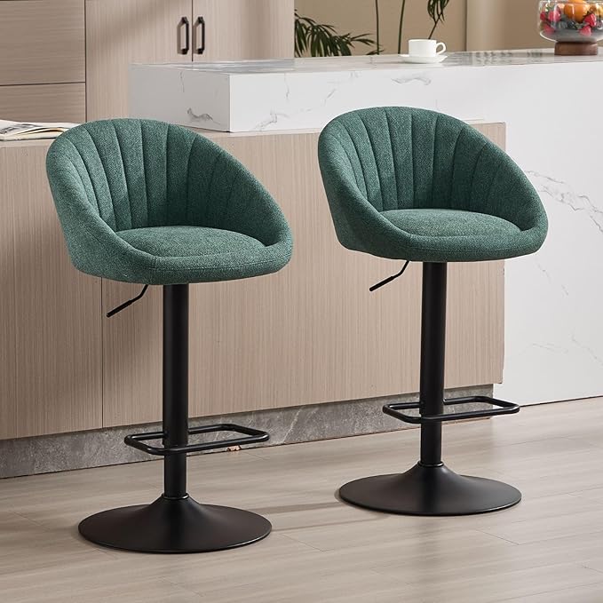 chairus Modern Bar Stools Set of 2 Adjustable Swivel Counter Stools Breakfast Bar Chairs with Metal Base for Kitchen Islands/Home Pub, Green