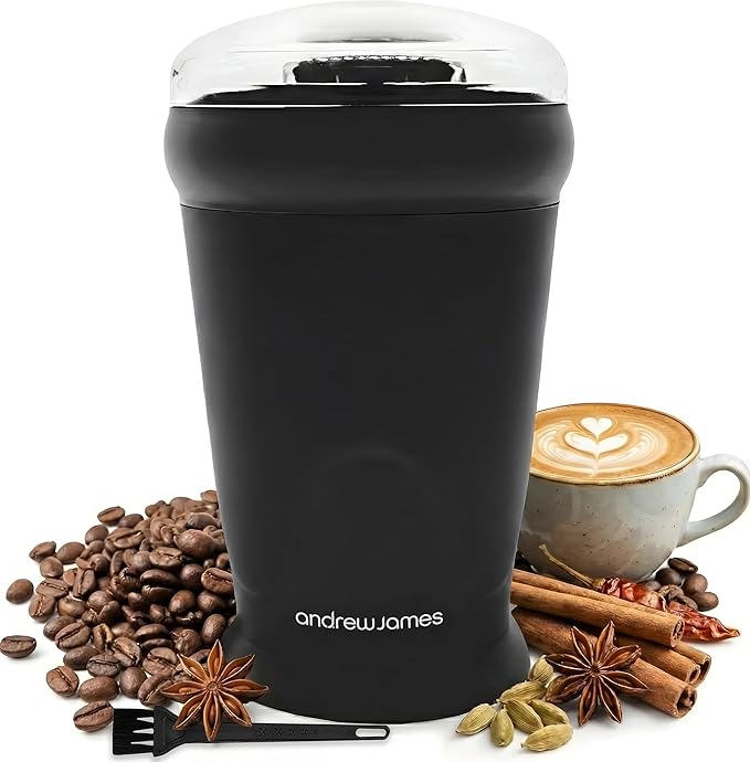 Andrew James Electric Coffee Grinder, Seed, Bean, Nuts, Fine Spice Grinders, Black or Red, 70g, 150W (Black)