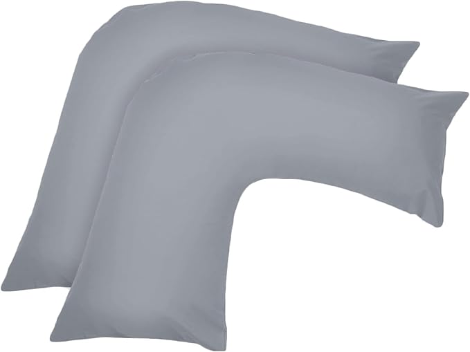 Ghazlan V Shaped Pillow Case Cover - 2 Pack Poly-Cotton Orthopedic Pillowcase To Fit V shape pillows For Back, Neck & Leg Support in Pregnancy, Maternity & Orthopaedic - Body Support Pillow -Silver