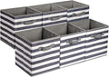 Amazon Basics Collapsible Fabric Storage Cube/Organiser with Handles, Pack of 6, 33x33x33 cm, Awning Stripe White/Light Grey