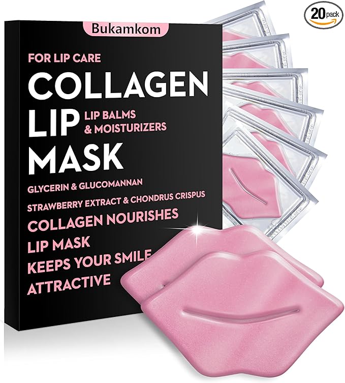 20 Pieces Pink Collagen Lip Mask,Which can Provide Long-lasting Nourishment,Moisturization,and Improve Lip Wrinkles, Sheet Overnight Lip Mask Individually Wrapped