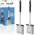 XUXRUS Silicone Toilet Brush with Quick Drying Holder Set -2Pack, Bathroom Toilet Brushes Set with No-Slip Silicone Handle & Anti-drip Base (Flooring/Wall Mounted) -White