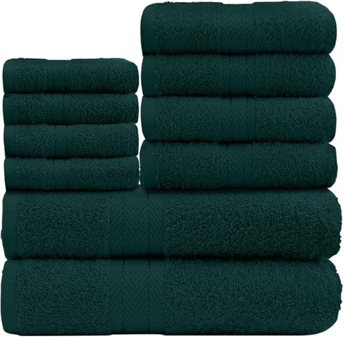 GC GAVENO CAVAILIA 10 Piece Towel Bale Set | Quick Drying Cotton Towel Highly Absorbent 450 GSM Dark Green Towels Set | Bathroom Towels Bale Set 4x Face 4x Hand 2x Bath Towels