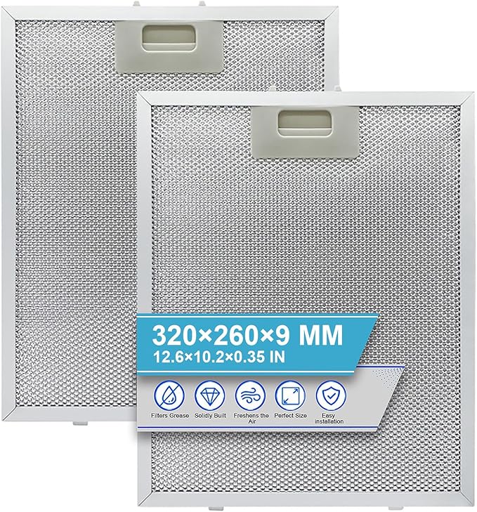 2Pcs Cooker Hood Filter Metal Hood Grease Filter 320x260x9mm 5-Layer Aluminum Universal Extractor Fan Filter Mesh Hood Vent Filter for Cooker Hoods