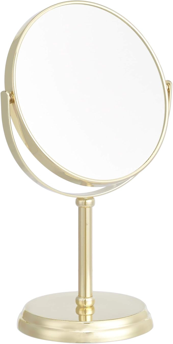 Amazon Basics Round Dressing Table Mirror, Tabletop Mount - 1X/5X Magnification, 18.3x12.5 Cm, Gold