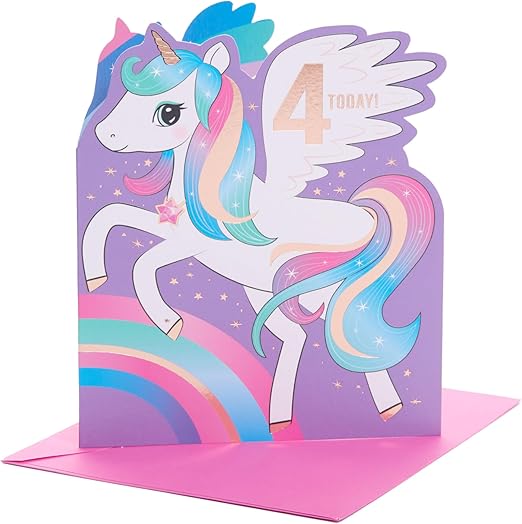 UK Greetings 4th Birthday Card for Her/Girl - Unicorn Design