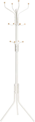 SONGMICS Coat Rack Stand, Coat Tree, Metal Hall Tree, Free Standing, 49 x 182 cm, 12 Hooks, for Clothes, Hats, Bags, White RCR19W