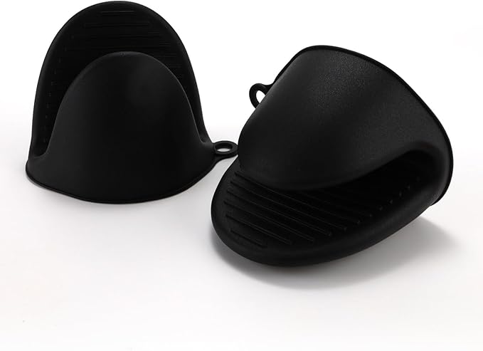 Oven Glove Thicken Silicone Pot Holder Mini Oven Mitts Heat Resistant Pinch Covers for Baking, Cooking, Bbq Grilling (Black)
