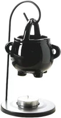 Hanging Pagan Cauldron Oil Burner, Black Wax Warmer Aroma Diffuser, with Handle, for Essential Scented Wax, Enchanting Witch Home Decor Element.