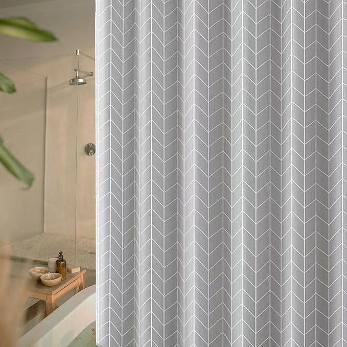 Grey Shower Curtain, Mould Proof and Mildew Resistant Washable Bathroom Curtains, Shower Curtain for Bathroom, Bath Curtains with Hooks, 180 x 180 cm (71 x 71 Inch)