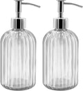 2 Pack Glass Soap Dispenser Bottle with Pump, 14 Oz Refillable Liquid Hand Jar Dispenser for Bathroom, Countertop, Kitchen, Laundry Room (Transparent)