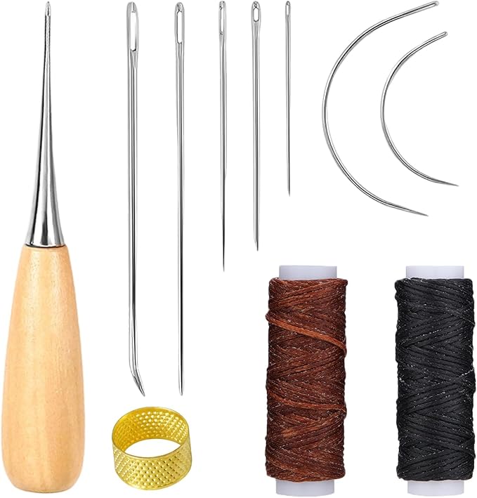 11 Pcs Leather Needle and Thread Kit, Heavy Duty Needle and Thread, Leather Sewing Tools Waxed Stitches, for Fabric Sewing Upholstery Tools, for Sofas Carpet Furs Canvas Repair DIY Crafts