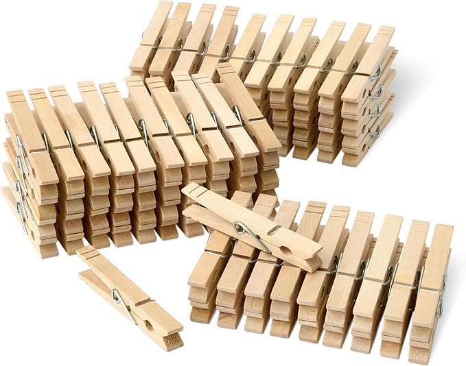 Amazon Basics Wood Clothes Pegs with Spring, Pack of 100