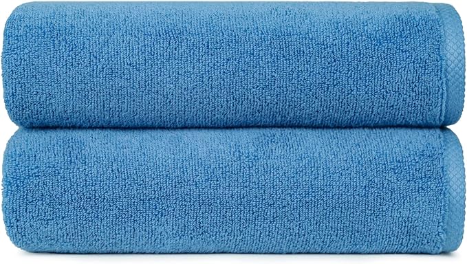 Amazon Basics Towel Set, 100% Cotton Quick-Dry Absorbent Bath Towels, 70x140 cm, Lake Blue, 2-Pack