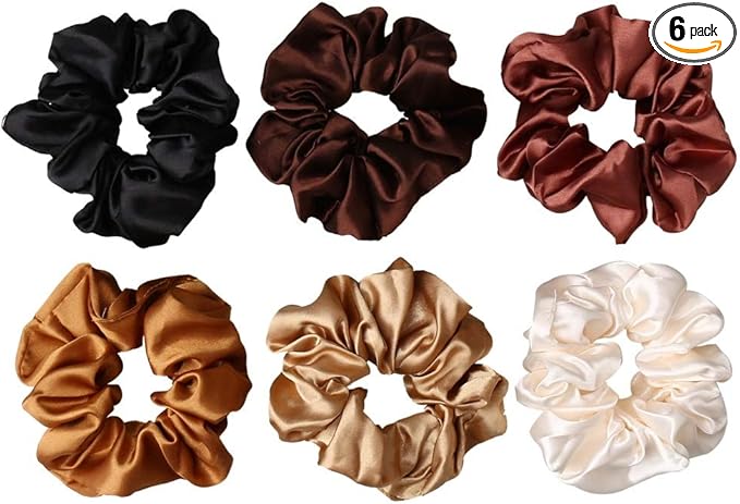 6 Pieces Hair Scrunchies, Satin Elastic Soft Hair Ties Scrunchy Hair Bands for Girls and Ladies