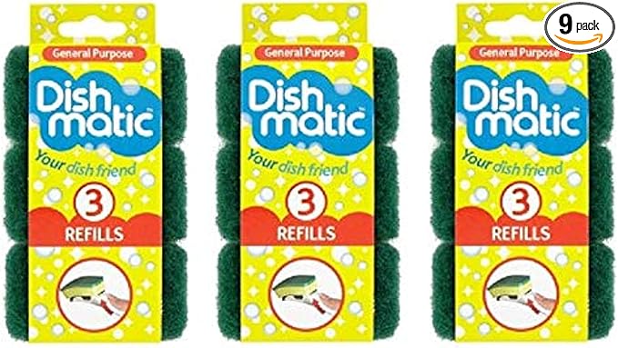 Dishmatic Cleaning Sponge, Foam, Green, 9 Count (Pack of 1)