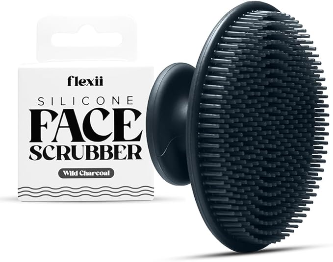 flexii® Silicone Face Scrubber - Gentle Face Scrubber for Sensitive Skin, Face Wash Brush, Facial Cleansing Tool, Baby Hair Brush, Soft Facial Exfoliator for Men and Women - Charcoal