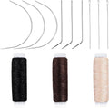 Hair Needle and Thread Set Sewing Hair 12 Pcs Set Hair Extension Tools Curved Needle Weaving Thread for Making Wig, Sew in Needle and Thread for Hair Hand Sewing Hair Weave Extension