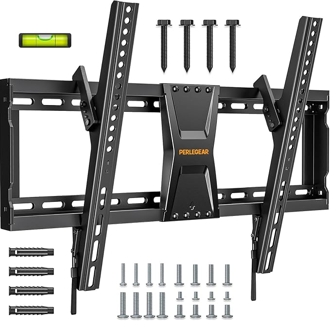 Perlegear TV Wall Bracket for Most 37–82 inch LCD LED 3D Plasma TVs up to 60kg, Slim Tilt TV Bracket for Flat or Curved TVs Max VESA 600x400mm, Large TV Wall Mount with Adjustable Pull Cords