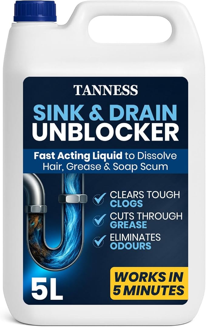 5 Litre Drain Unblocker - Heavy Duty Sink & Drain Cleaner for Plug Holes, Toilets, Showers & Pipes - Powerful Toilet & Sink Unblocker for Home, Office, Garage & Shops - Cleaning Supplies