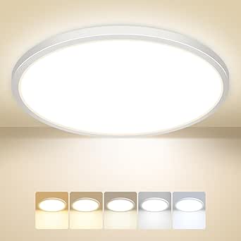 Peasur Bathroom Light, 3000K/3500K/4000K/5000K/6500K 5 Color Temperature LED Ceiling Light, 24W 2800LM, IP54 Waterproof, Round, Modern, Flush Ceiling Light for Bathroom, Kitchen, BedroomØ30CM(White)[Energy Class E]