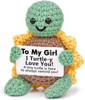 Valentine's Day Gifts for Her, Girlfriend Birthday Presents - Positive Handmade Crochet Sunflower Turtle Decor - Cute Birthday, Engagement, Anniversary or I Love You Gifts for Her