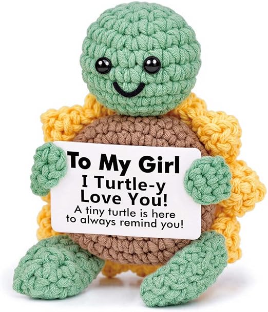 Valentine's Day Gifts for Her, Girlfriend Birthday Presents - Positive Handmade Crochet Sunflower Turtle Decor - Cute Birthday, Engagement, Anniversary or I Love You Gifts for Her