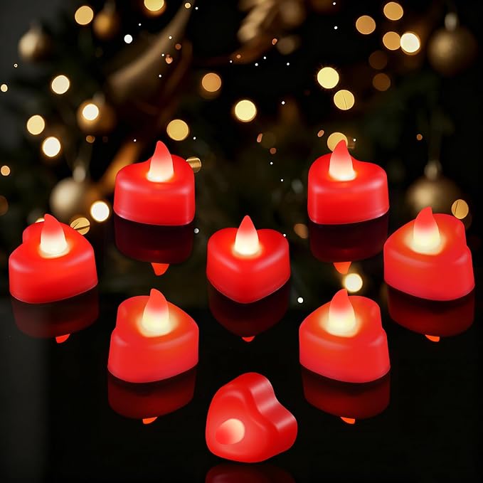 Homemory 2000 Artificial Rose Petals with 24 Red Heart Flameless Battery Tealight, for Romantic Night, Wedding, Proposal, Anniversary, Valentine's Day[Energy Class A]