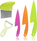 Toddler Knife, 5pcs Kids Knife Set, Plastic Child Safe Knives in 3 Sizes, Serrated Edges with Crinkle Cutter, Peeler for Fruits Vegetables Salad Cake