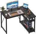 100 * 80cm L Shaped Computer Desk with Reversible Large Storage Shelves, Corner Desk Computer Workstation Matching Under Desk Height Adjustable Storage, Home Office Work Table Black