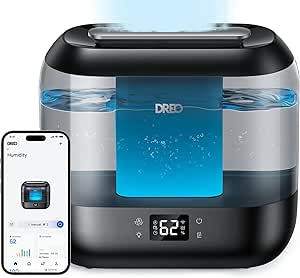 DREO Smart Humidifier for Bedroom Baby, 4L Cool Mist Humidifiers for Home, 28dB Quiet Humidifier, LED Display, Humidity Sensor, Oil Diffuser, 36H Runtime, Nightlight, Top Fill, Touch/APP/Voice Control
