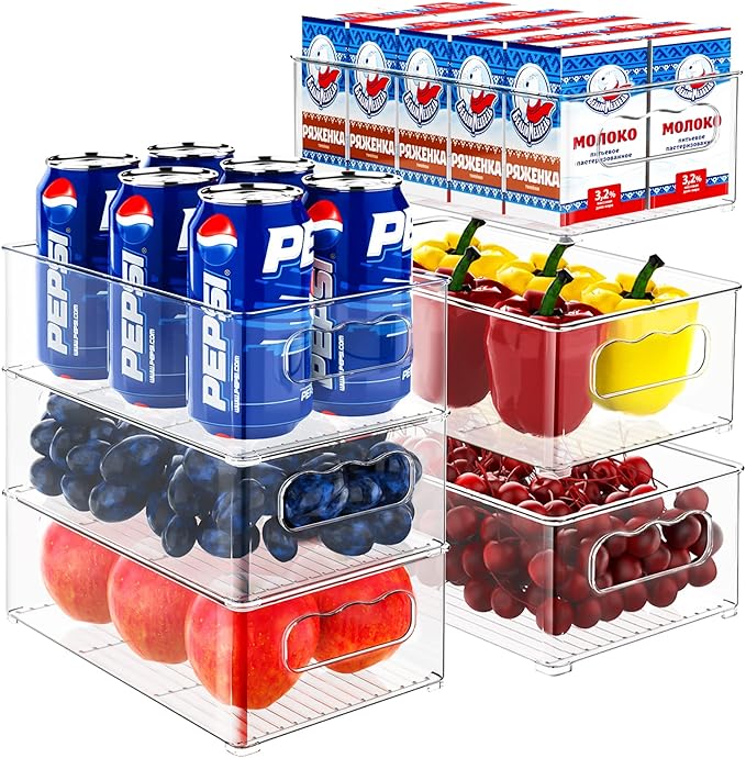Fridge Storage Organisers - 6 Pack (3 Medium, 3 Large) Fridge Organisers, Fridge Organisers for Pantry, Freezer, Cabinet, Drawer