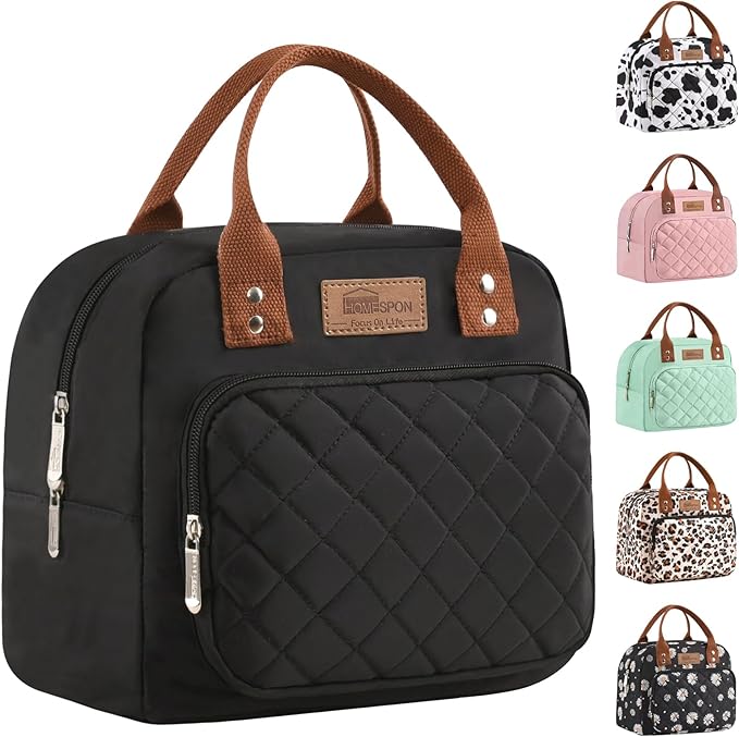 HOMESPON Insulated Lunch Bag for Women Men Ladies Work Adult Cool Tote Box Container (Black)