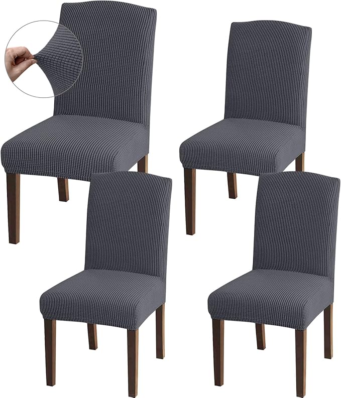 Granbest High Stretch Dining Chair Slipcovers, Universal Fit Jacquard Parson Dining Chair Covers, Removable Chair Protectors for Dining Room, Kitchen, Restaurant and Hotel (Set of 4, Grey)