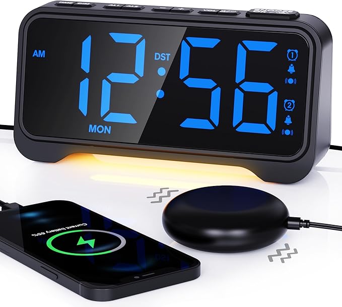 ROCAM Loud Alarm Clock for heavy sleepers with Powerful Speaker, Alarm Clock Bedsides with Night Light, Big Display, Dual Alarm, 5 Dimmer, 5 Volumes, Snooze, Power-Off Memory, 12/24H, Week Display