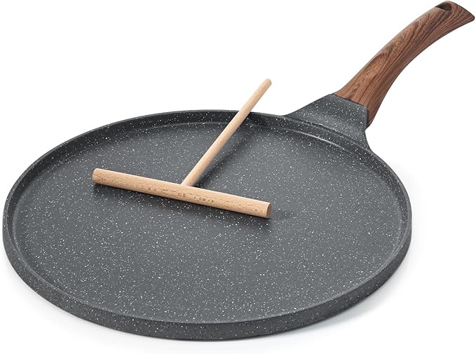 SENSARTE Non Stick Crepe Pan, Dosa Pan Die-cast Auluminium Pancake Flat Skillet Tawa Griddle 26cm with Stay-Cool Handle, Induction Compatible, PFOA Free