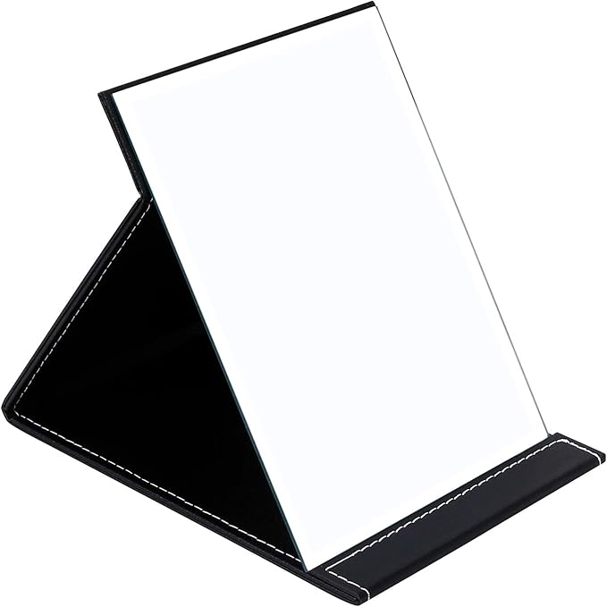 DUcare Leather Craft Makeup Mirror Free Standing Super HD Large Compact Mirror 6 * 8 inch - Black