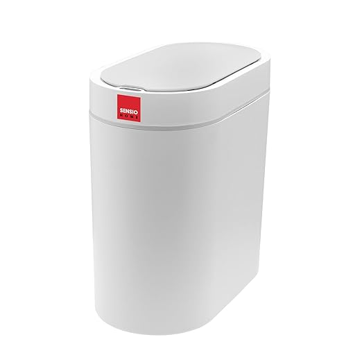 SENSIOHOME 5 Litre Waterproof Motion Sensor Trash Can Dust Bin with Auto Lid, Automatic Garbage Bin for Bedroom Kitchen Bathroom Living Room Office, White with Grey coloured Trim