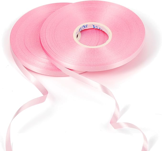 50m x 2 Rolls Shiny Baby Pink Ribbon for Balloons Curling Ribbon, PVC Balloons String Ribbons for Gift Wrapping Christmas Girls Birthday Crafts Wedding Party Decorations Pink 5mm