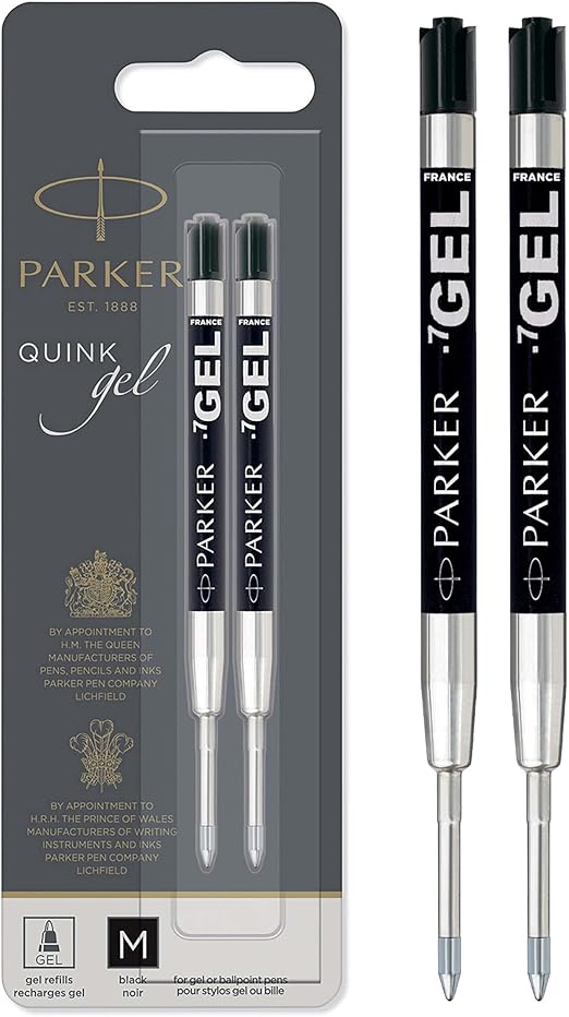 Parker Gel Pen Refills | Medium Tip (0.7mm) | Black QUINK Ink | 2 Count