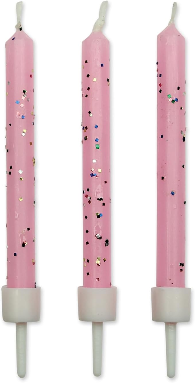 PME Pink Glitter Candles, 10-Pack , 0.5 x 0.5 x 6.2 cm, Packaging May Vary