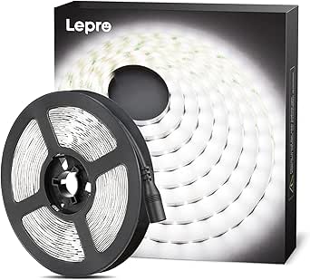 Lepro 12V LED Strip Light 5M (LED Strip Light ONLY, No Power Supply), Cool White 6000K, 300 LEDs, 2300lm Bright Daylight Tape Light for Kitchen Cabinet Bar Van TV Mirror and More[Energy Class E]