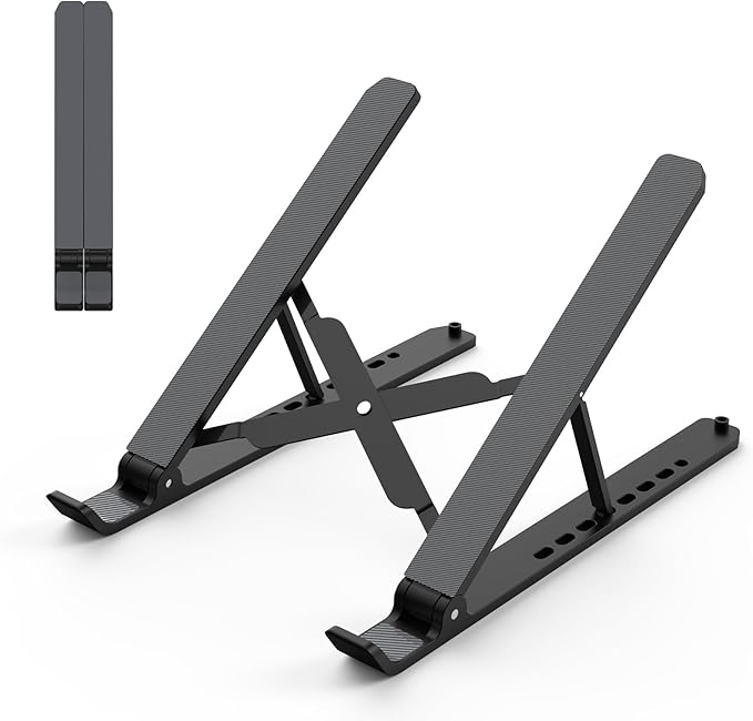 Laptop Stand for Desk, Adjustable Laptop Riser ABS+Silicone Foldable Lap Desk Portable Computer Holder, Ventilated Cooling Notebook Stand for 10-15.6” Laptops,Tablet-Black