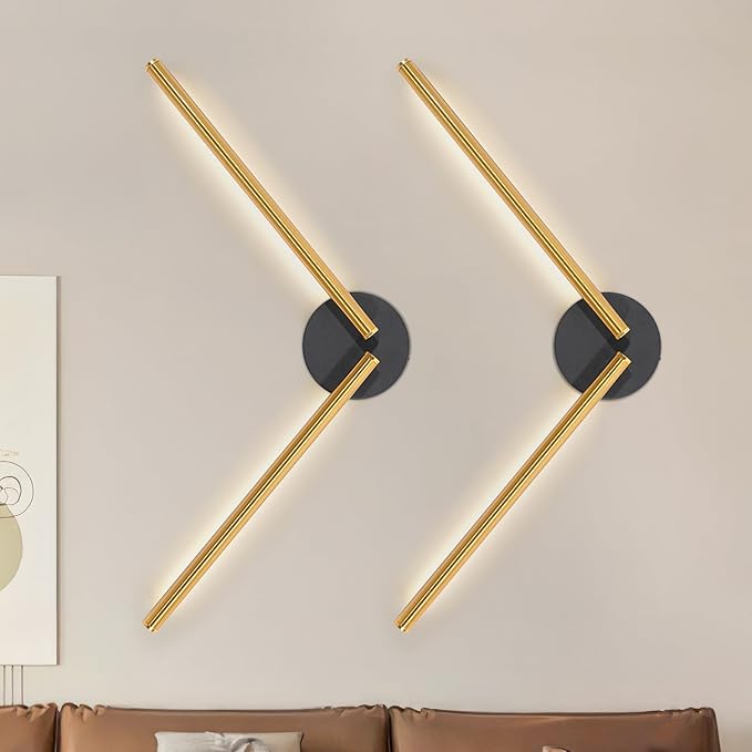 Battery Operated Wall Lights Set of 2-300° Rotation Rechargeable Wall Sconce Lights 6600mAh with Remote Control Gold 77CM - Dimmable Wireless Wall Lights 3 Color Temperature for Living Room[Energy Class E]