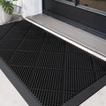 DEXI Door Mat, Non-slip Heavy Duty Dirt Scraper Outdoor Mats with Drainage Holes, Waterproof Low Profile Doormats Outside for Entrance, Patio, Garden, 43 x 90 cm, Black