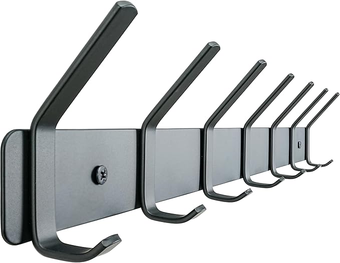 HONSKY Coat Rack Wall Mounted, Towel Rack, Metal Wall Coat Hanger with 7 Double Hooks (14 Hooks), for Hanging Coat, Hat, Bag, Umbrella, in Hallway Entryway, Black