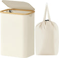 Lifewit 80L Laundry Basket with Lid, Clothes Hampers for Laundry with Bamboo Handles and Removable Laundry Bags, Large Foldable Laundry Hamper for Bedroom, Bathroom, Dorm,Laundry Room, White