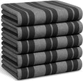 Stripe Designed Tea Towels for Kitchen - 100% Cotton | Super Absorbent & Quick Drying Hotel Quality Kitchen Towels Set | 70 x 50 cm - Machine Washable (Grey & Dark Grey, 5 Pack)