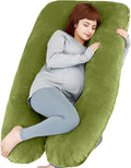 U Shaped Full Body Pregnancy Pillow with Removable Cover for Maternity Women,Pregnancy Pillows for Sleeping,Support for Back, Legs, Belly,55 Inch Pregnancy Pillow for Women (Cotton, Green)