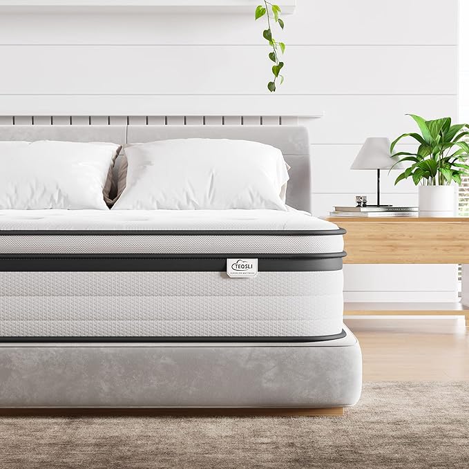 TeQsli Double Mattress 4FT6, 10.6 Inch Gel Memory Foam Pocket Sprung Orthopedic Mattress Edge Support & Motion Isolation Spring Hybrid Double Mattresses - Medium Firm Feel 135x190x27 cm